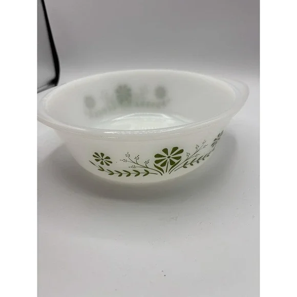 Vintage Glasbake Green Daisy Mixing Bowl 1 Quart J-514 USA Milk Glass - Picture 4 of 7
